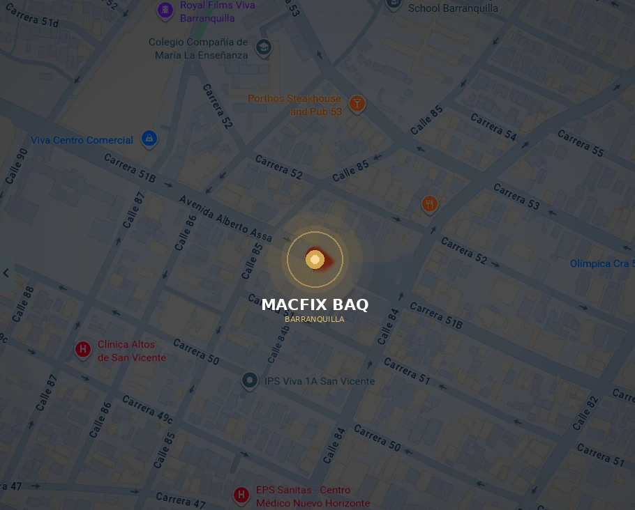 Mapa nocturno de la zona de MacFix BAQ en Barranquilla